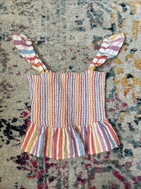 Roller Rabbit Rainbow Stripe Dove Top Peplum Shirt Ruffle Straps Flowy